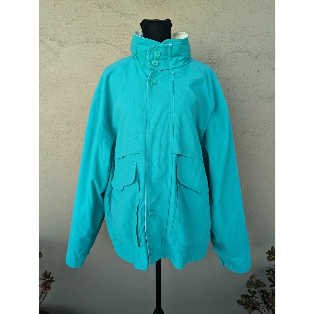 💜Vintage Aberdeen Teal Utility Jacket Zip Hood Underarm Vents